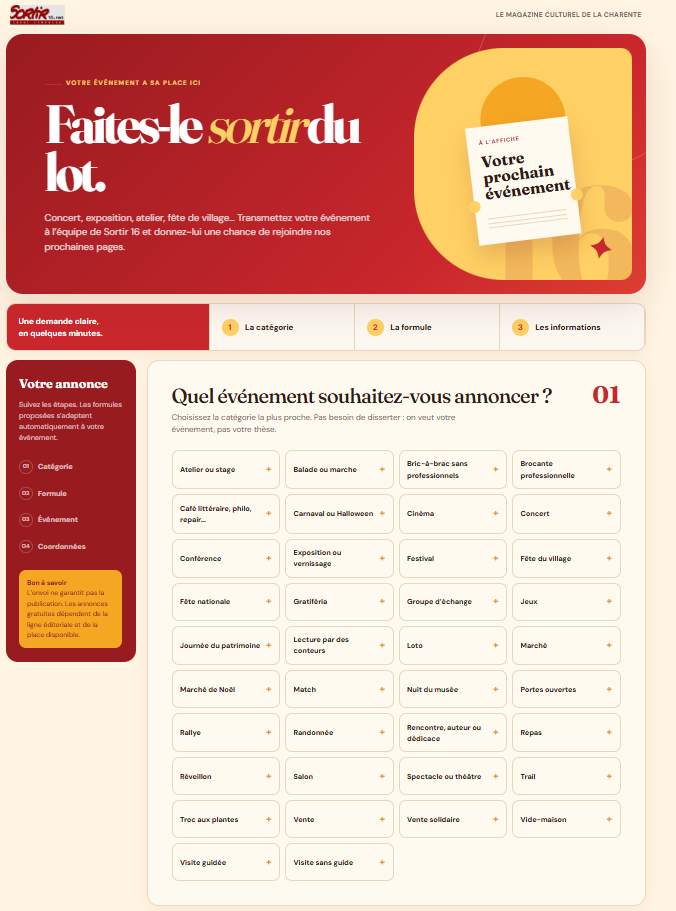 Interface de Thalia : dépôt d’annonce pour le magazine Sortir